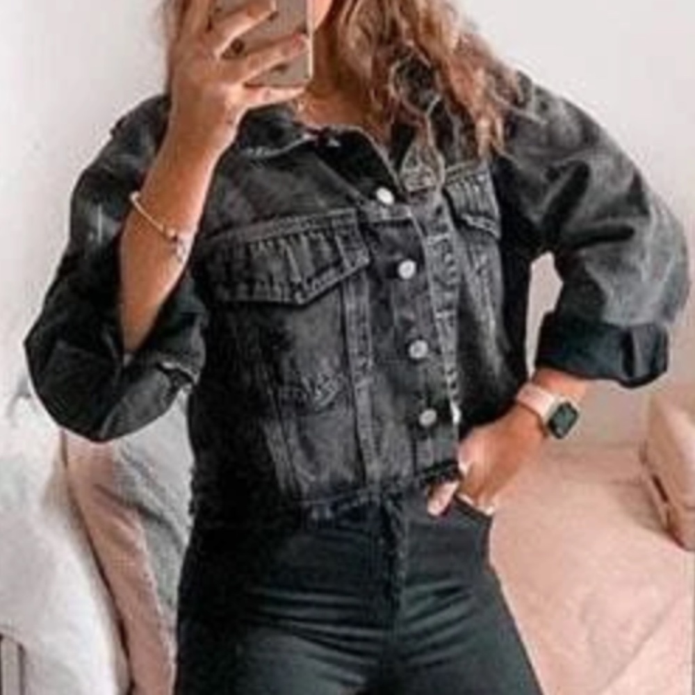 Vintage Wash Black Distressed Button denim washed jacket - Picture 2 of 13